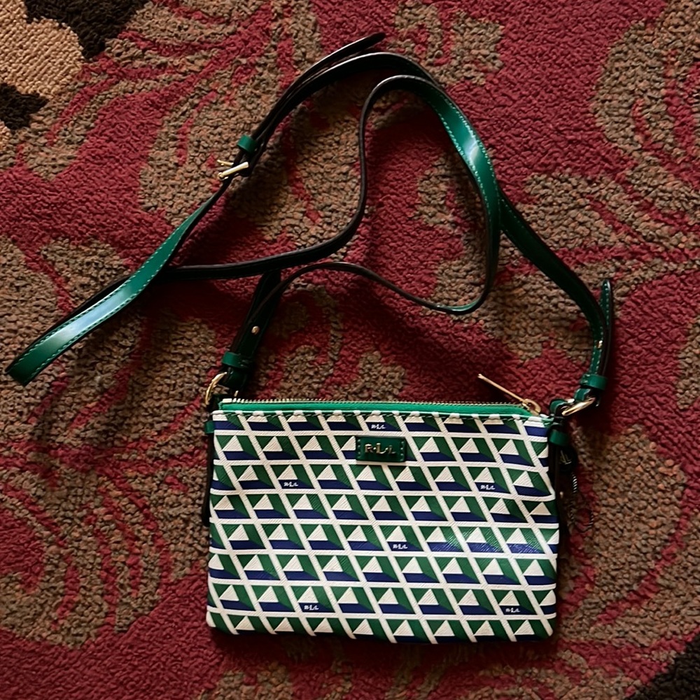 LAUREN Ralph Lauren Green Multi Small Coated Crossbody Purse Bag